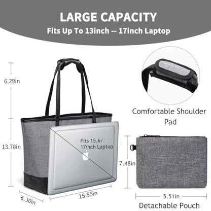 VASCHY Laptop Bag for Women, 15.6-17 Inch Lightweight Water Resistant Travel, Work,Teacher Tote Bag w Luggage Strap - color: Gray