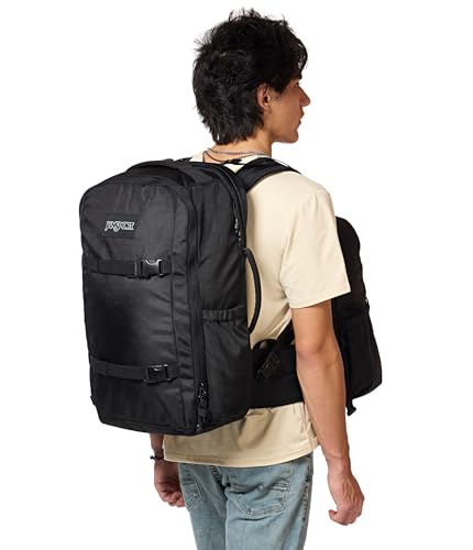 JanSport Venture Pack System – Travel Pack With Large Main Compartment, 4 Water Bottle Pockets, Adjustable Torso Length, Perimeter Wireframe Suspension, Tuck-Away Straps, Padded Hip Belt, Black - color: Black, style: Venture Pack System