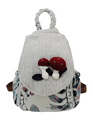Small Canvas Backpack, Retro Boho Washed Hippie for Women Daily Commute (Mushroom Decorations) - color: Mushroom