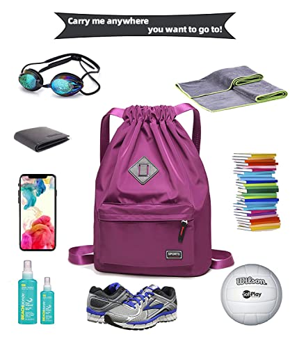 Peicees Waterproof Drawstring Sport Bag Lightweight Sackpack Backpack for Men and Women - color: Purple