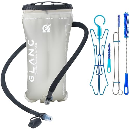 GLANC Hydration Bladder - 2L Water Bladder with Cleaning Kit for Outdoor Hiking Backpack, BPA Free Leakproof Water Reservoir for Hydration Pack, Insulated Hose & High Flow Bite Valve - color: Light gray (Cleaning Kit)