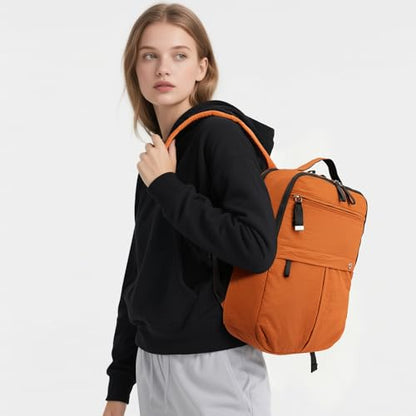 Nylon Backpack Purse for Women & Men, Lightweight 15.6 Inch Laptop Backpack Casual Daypack for Work Travel Reddish-Brown - color: Reddish-brown