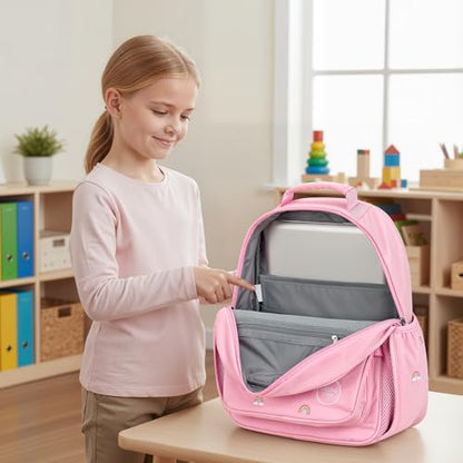 mibasies Girls Backpacks Ages 5-8: Quilted Backpack for Kids - Cute 15 Inches Bookbag for Kindergarten Elementary School Rainbow Pink - color: Rainbow Pink, style: Kids-15"h
