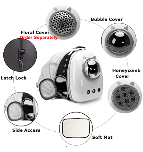 Back Expandable Cat Carrier Backpack, Backpack for Cats Kitten Small Puppy, Airline Approved Cat Bubble Backpack, Space Capsule Astronaut Carrier - color: White