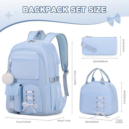 Scothen Backpacks for Girls, Girls Backpack with Lunch Box & Pencil Pouch for Teens Girl Kids Elementary Middle High School College Student Bookbag Daypack Laptop Travel Backpack for Women - color: Blue