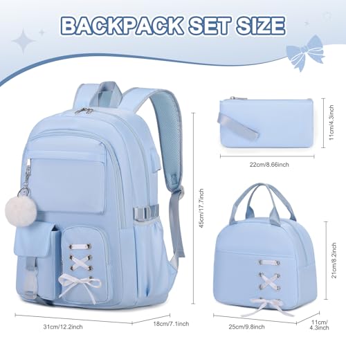 Scothen Backpacks for Girls, Girls Backpack with Lunch Box & Pencil Pouch for Teens Girl Kids Elementary Middle High School College Student Bookbag Daypack Laptop Travel Backpack for Women - color: Blue