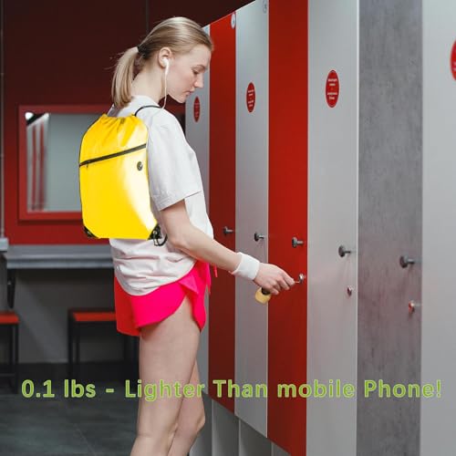 CODOBON Lightweight Drawstring Backpack – Foldable with 2 Compartments & Zip Pocket | Cable Port for Easy Access | Eco-Friendly for Gym, Travel, Everyday Use (20L, Yellow) - color: Yellow