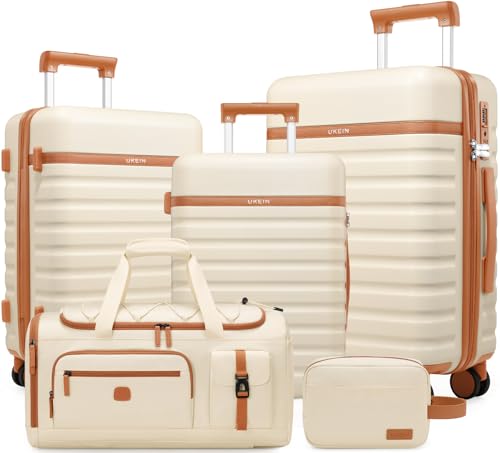 Luggage Sets 5 Piece, Carry On Luggage 20In With Spinner Wheels, Hardside Suitcase Set with TSA Lock,Durable Checked Large Suitcase With Travel Backpack for Men- 20in/24in/28in (Beige, 5 piece set) - color: Beige, size: 5 piece set