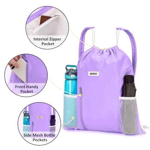 WANDF Drawstring Backpack, Gym String Bag with Shoulder Pad - color: M, Purple, size: Medium