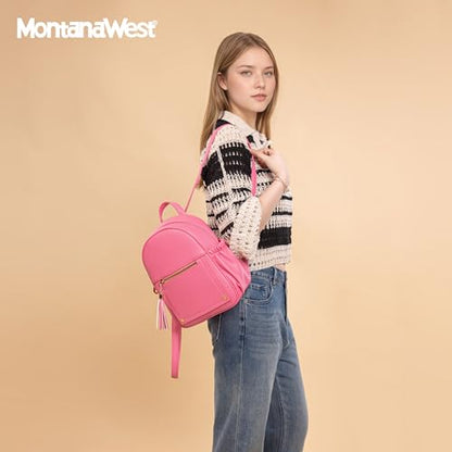 Montana West Mini Backpack Purse for Women Anti Theft Backpacks with Secured Zipper and Tassel - color: Mini Hot Pink