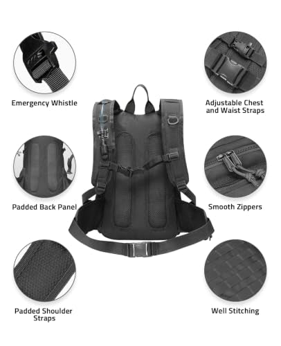 CVLIFE Tactical Hydration Hiking Water Backpack with 3L Water Bladder - color: Black