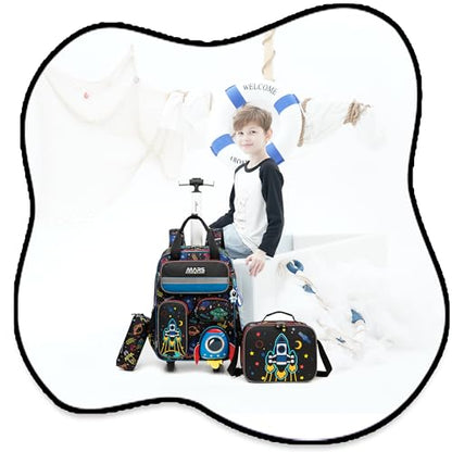 Kids Rolling Backpack with Wheels for Elementary Students 16inch 3 in 1 Boys Travel Luggage Carry on Backpack for Boys Ages 6-8 8-12 - color: B Black