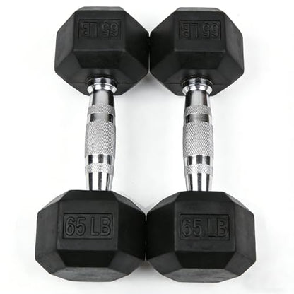 Dumbbells Set Rubber Hex Weights for Home Gym Durable Construction Convenient Storage Space Saving Design Complete Weight Set Barbell Coated for Exercise Training - style: 65 lb pair