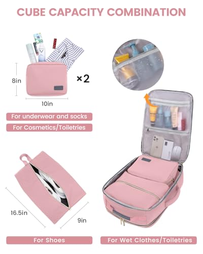 LOVEVOOK 50L Travel Backpack for Women & Men, Airline Approved Carry On Luggage with 3 Packing Cubes, TSA Overnight Bags, Waterproof Personal Item Bag, Weekender Essentials Backpacks fits 17" Laptop - color: Pink-light Grey-grey, size: X-Large