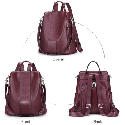 S-ZONE Leather Backpack Purses for Women Antitheft Rucksack Shoulder Bag Medium - color: Purple