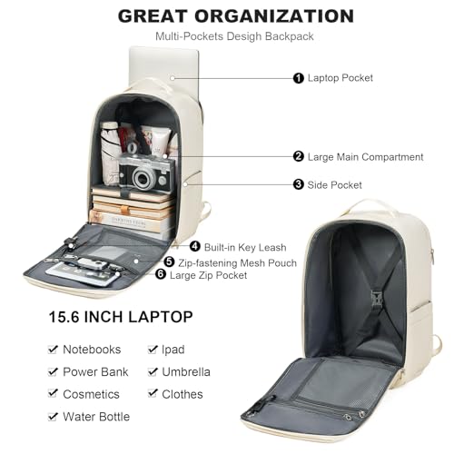 GAEKEAO Travel Backpack 15.6" Laptop Backpack for Men and Women Casual Daypack for Work Business Weekender College Beige - color: Beige