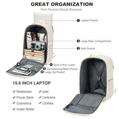 GAEKEAO Travel Backpack 15.6" Laptop Backpack for Men and Women Casual Daypack for Work Business Weekender College Beige - color: Beige