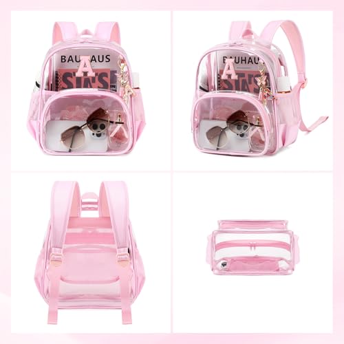 PIG PIG GIRL Clear Backpacks for Stadium Events Approved 12×6×12 Clear Bookbag for Women Mini Transparent Letter Back Pack, Pink, Letter-A - color: Pink, style: A