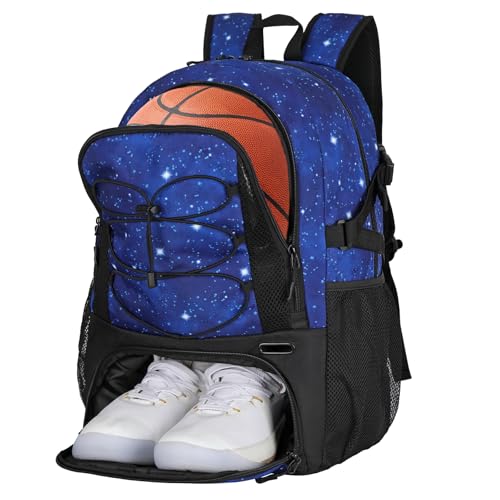 Goloni 40L Basketball Bag,Large Basketball Backpack with Ball Compartment & Shoe Compartment,Backpack for Soccer,Volleyball - color: Starry Sky Blue
