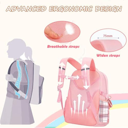 Girls Backpack with Lunch Box Cute School Backpack for Girls Kids Teens Kawaii Bookbag Set for Primary Elementary，Pink - color: Pink