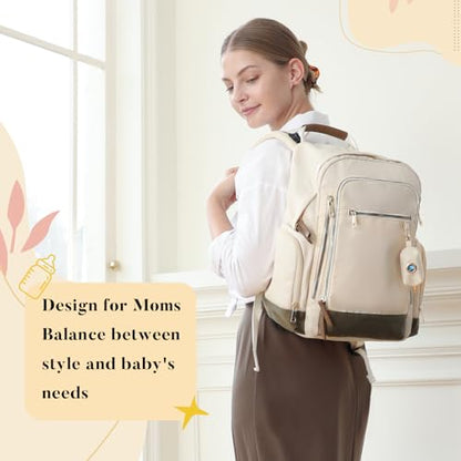 miss fong Diaper Bag Backpack - Baby Diaper Bag Mommy Bag Diaper Backpack with 16 Pockets Large Capacity Travel Diaper Bag Baby Shower Gifts for Mom & Dad-Off-White - color: Off-white
