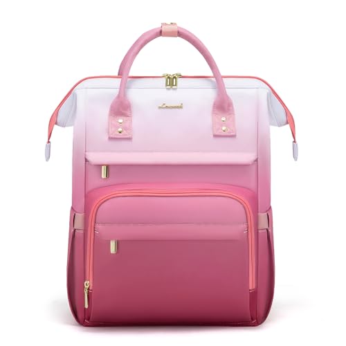 LOVEVOOK Gradient Laptop Backpack for Women,15.6 Inch Work Computer Bakcpack Purse Laptop Bag With Anti-Theft Pocket,Waterproof Carry on Teacher College Backpack for Travel - color: Pink&white Gradient, size: 15.6 Inch