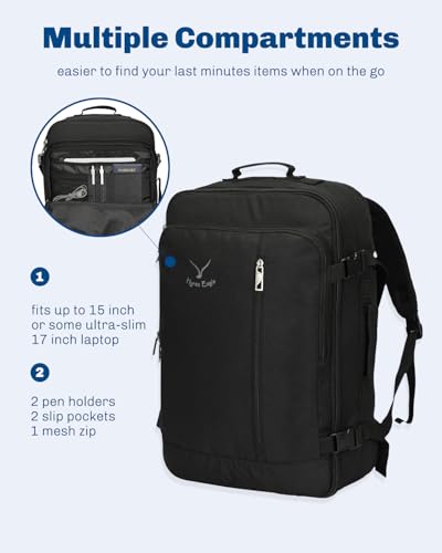 Hynes Eagle 38L Flight Approved Backpack Carry On Travel Bag for Men Women - color: Black-n