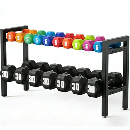 Dumbbell Storage Rack, Weight Rack for Dumbbells, 2 Tier Adjustable Kettlebell Rack Shelf Weight holder for Home Gym Heavy-Duty Space-Saving (Rack Only) - size: 32IN