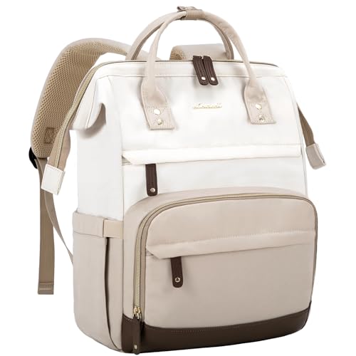 LOVEVOOK Laptop Backpack for Women, 15.6 Inch Work Business Backpacks Purse With Large Capacity, Waterproof Nurse Bag College Backpack, Waterproof Casual Daypack for Travel - color: Beige-nude, size: 15.6 INCH