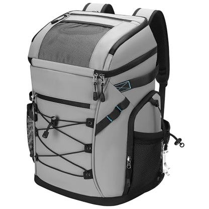 30L Cooler Backpack for Men Women, Leak Proof & Waterproof, Double Decker Insulated Backpack Cooler for Beach Camping Picnic (7.93 Gal, 48 Can) - color: Gray