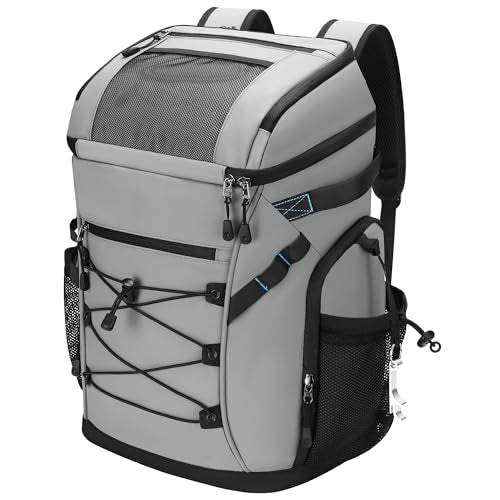 30L Cooler Backpack for Men Women, Leak Proof & Waterproof, Double Decker Insulated Backpack Cooler for Beach Camping Picnic (7.93 Gal, 48 Can) - color: Gray