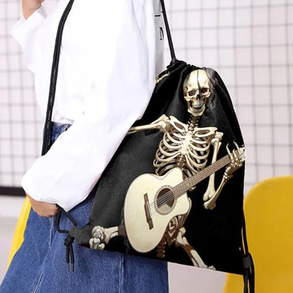 Drawstring Backpack Draw String Bag Waterproof for Sports Gym Beach Travel Cute Aesthetic Sackpack Men Women (13"×17")-Skull Skeleton - color: S-8-skull Skeleton
