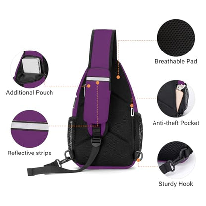 MOSISO Sling Backpack Bag, Crossbody Shoulder Bag Travel Hiking Daypack Chest Bag with Front Square Pocket&USB Charging Port - color: Plum