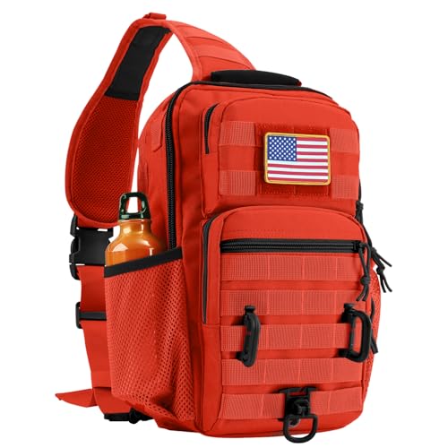 Rover Sling Pack Tactical Shoulder Sling Bag Backpack with Bottle Holder Crossbody Chest Bag, Orange - color: Orange