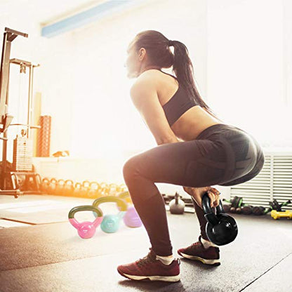 Yes4All Kettlebell, Vinyl Coated Kettlebell Cast Iron Sets with Stable Flat Bottom for Full Body Workout, Push up, Grip Strength Training & Weights Exercises - color: Black, style: 5 - 15lb