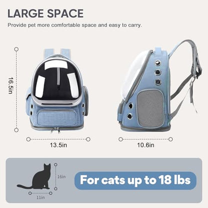Cat Backpack Carrier, Breathable Cat Bubble Backpack for Kitty & Small Dog, Large Space Cat Carrier Backpack, Foldable Airline Approved Carrier for Trip Vet Travel up to 18lbs（Blue） - color: Blue