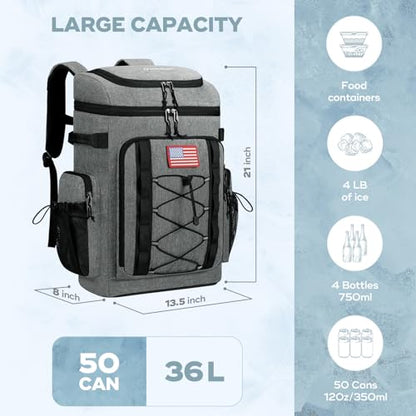 Maelstrom 35/50 Can Insulated Backpack Cooler, Leakproof Soft Lunch Ice Bag - color: Grey, size: 50 Can