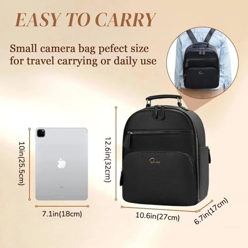 Small Camera Backpack Classic PU Leather for DSLR, Professional Camera Bag for Photographers with 11 Inch Pad/Tablet Compartment Small 10L Black - color: Black