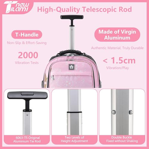 NEW TILAMI 19 Inch Rolling Backpack 360°rotating Universal Wheel, Large Organizer Compartments, Adjustable Handle, Carry on for School Students Business Travel, Cherry Blossoms - color: Cherry Blossoms