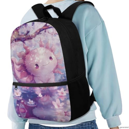 ZDCUSTOM Pink Axolotl Backpacks with Lunchbox for Girls Cute School Backpack Pink Bookbag with Pencil Case, Water Bottle Sleeves, Keychain, Back to School Supplies for Girls Age 6-8 - color: Pink Axolotl