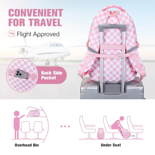 Bevalsa Backpack for Girls 3PCS Teen Girls Pink Backpack for School with Lunch Bag Pencil Case Cute Kids Laptop Backpacks Bookbag for Elementary Middle High School College Student (Checkerboard) - color: Pink Checkerboard