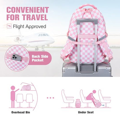 Bevalsa Backpack for Girls 3PCS Teen Girls Pink Backpack for School with Lunch Bag Pencil Case Cute Kids Laptop Backpacks Bookbag for Elementary Middle High School College Student (Checkerboard) - color: Pink Checkerboard