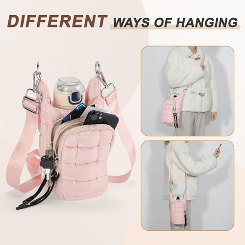 Water Bottle Carrier Bag, Convenient and Durable, Crossbody Water Bottle Holder for Hiking, Cycling - color: Pink