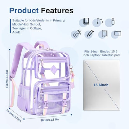 Sisipoet Clear Backpack for School, PVC Clear Bookbag Heavy Duty Transparent Backpack for Stadium Events See Through Bag - color: 1pc-purple