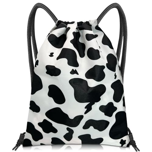 Drawstring Backpack Draw String Bag Sports Gym Bags Waterproof Cute Aesthetic Sackpack for Unisex Women Sports Beach Travel(13"×17")-Black Cow - color: Z6-black Cow
