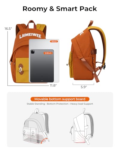 Lightweight Travel Backpack for Women, School Backpack for Teen Girls & Boys, Water-repellent Taslon Fabric, Stylish Casual Daypack for College Everyday Use, Fits 14" Laptop, Brown & Yellow - color: Brown & Yellow