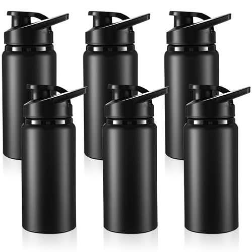 Domensi 6 Pack Aluminum Water Bottle Bulk Reusable Water Bottle, Lightweight Easy Carry Leakproof with Snap Lid Travel Bottles, for Gym Outdoor Sports Cycling Camping Fishing (17oz,Black) - color: Black, size: 17oz