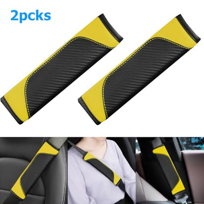 AUCELI 2PCS Car Seat Belt Cover, Carbon Fiber Seatbelt Shoulder Strap Covers, Breathable Leather Soft Harness Pad Protect Your Neck and Shoulder Compatible with Cars - color: Black/Yellow