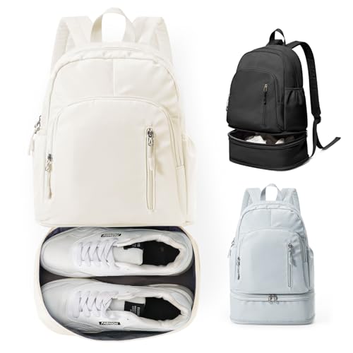 Gym Backpack for Women Men, Dance Volleyball Backpacks With Shoe Compartment, Sports Back pack For Yoga Fitness Beach Hiking Sports(Beige) - color: Beige