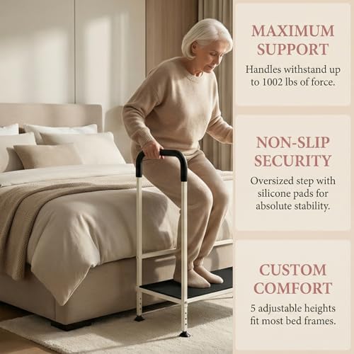 Seniors Assist Step Stool with Support Handrail, Non-Slip Platform, Height Adjustable, Multi-Purpose Household Mobility Foot Stool(Milky White) - color: Milky White
